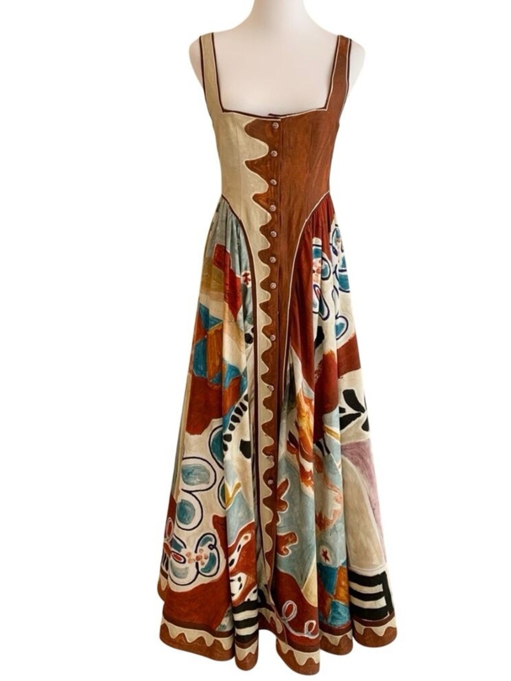 Alemais Brown & Cream Patchwork Backless Maxi Dress